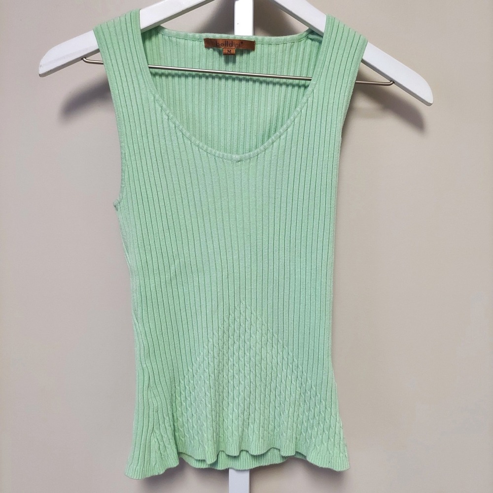 Belldini ‎ Mint Green Ribbed Knit Sleeveless Tank Top M Coquette Twee Preppy